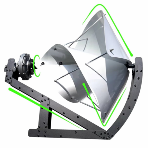 Éolienne verticale à axe horizontal type LIAM F1, design innovant pour production d’électricité domestique silencieuse