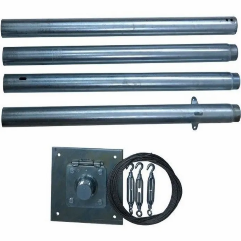Kit mât haubané 4 mètres en acier galvanisé pour installation d’éolienne domestique avec platine, haubans et tendeurs